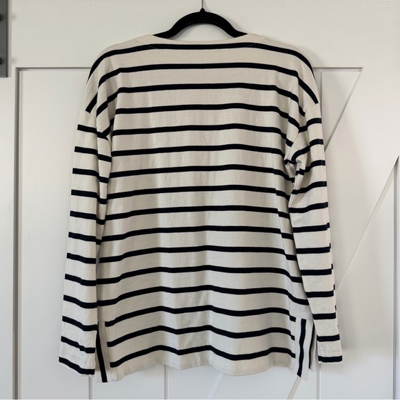 Talbots Lace Up Long Sleeve Striped Top - Picture 4 of 8